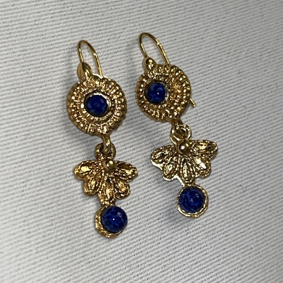 Gold-plated & blue stone dangle earrings, "Tuscan Sky" by National Geographic - Picture 7 of 12